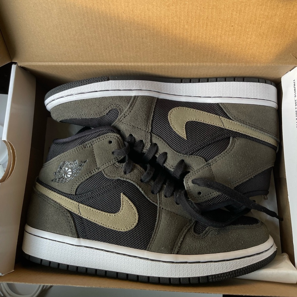 Air Jordan 1 Mid Black and Olive Sneakers